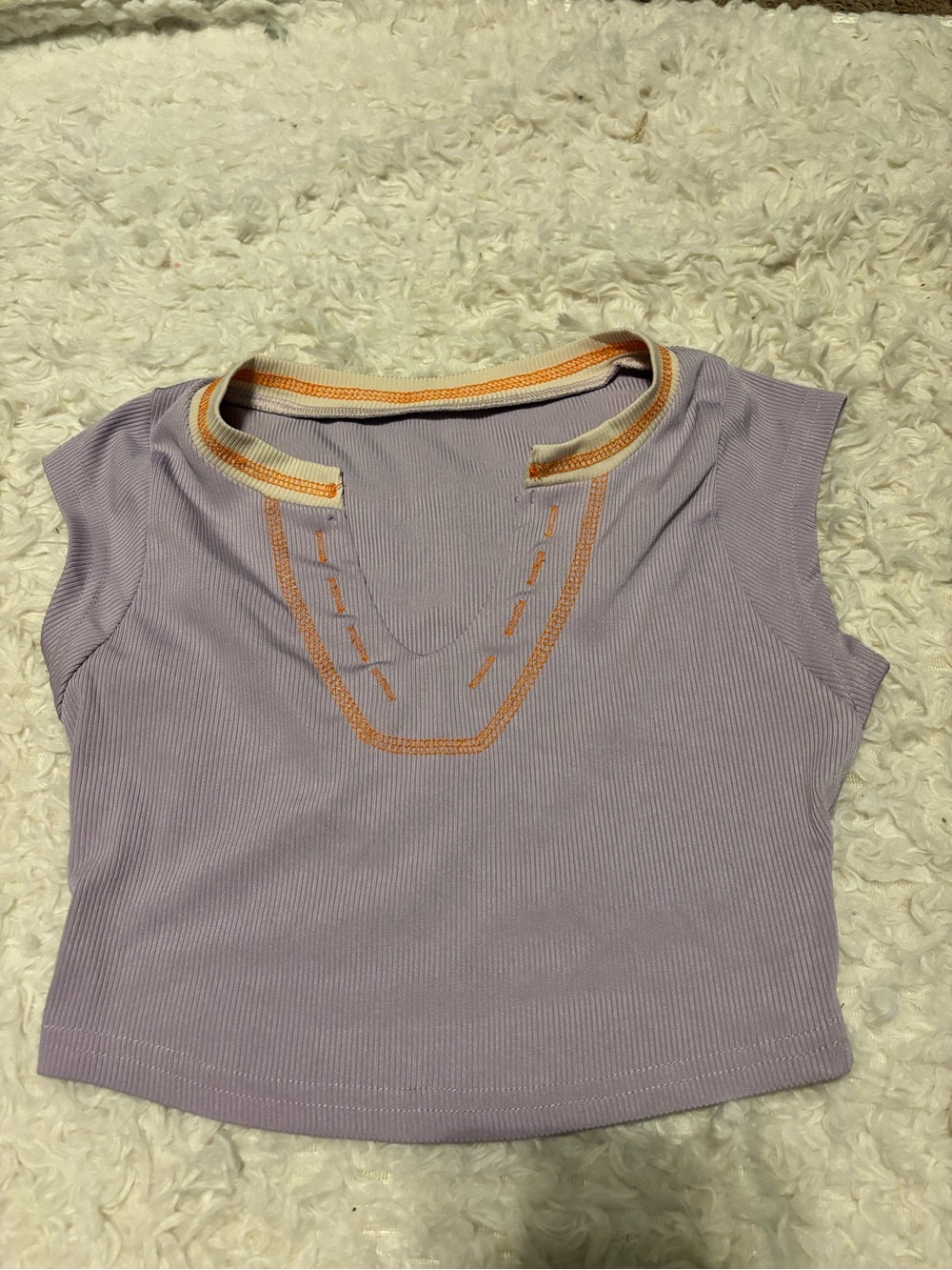 SHEIN Lavender Ribbed Crop Top with Orange Trim